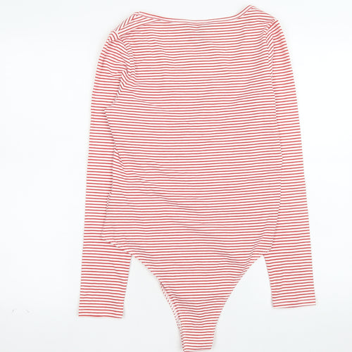 New Look Women's Red White Striped Long Sleeve Bodysuit UK 14