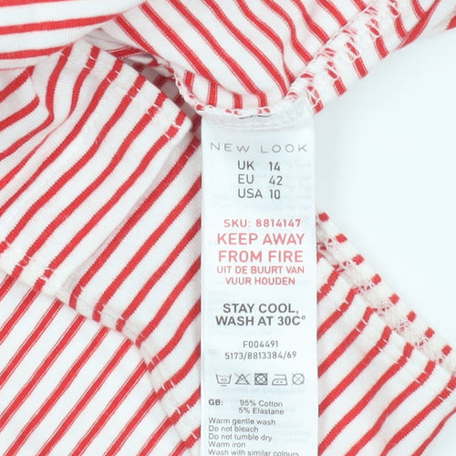 New Look Women's Red White Striped Long Sleeve Bodysuit UK 14