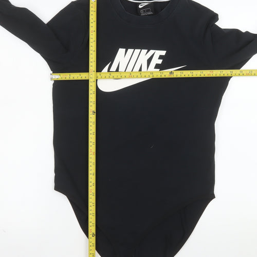 Nike Womens Black Long Sleeve Bodysuit L Cotton Blend Logo Style