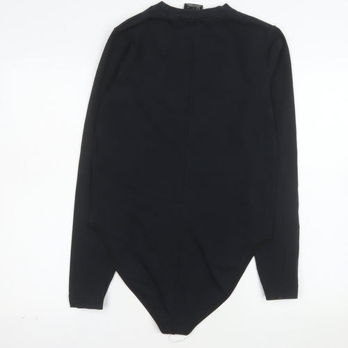 Nike Womens Black Long Sleeve Bodysuit L Cotton Blend Logo Style