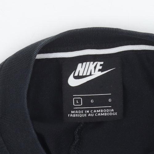 Nike Womens Black Long Sleeve Bodysuit L Cotton Blend Logo Style