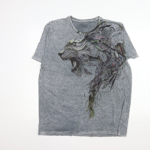 Next Unisex Grey Animal Print Cotton T-Shirt XL