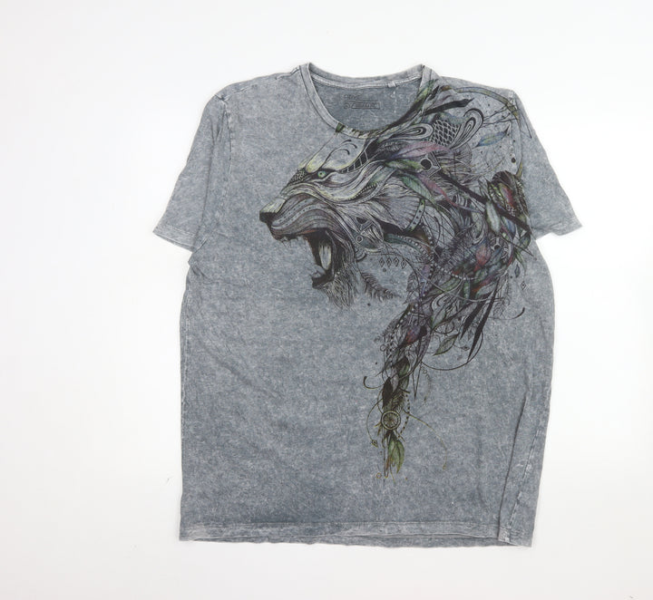 Next Unisex Grey Animal Print Cotton T-Shirt XL