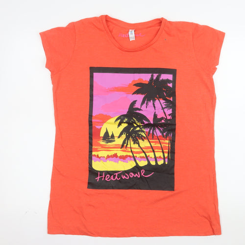 Denim Co Womens Orange Tropical Graphic T-Shirt Size 12