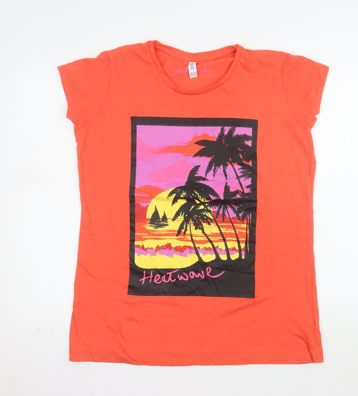 Denim Co Womens Orange Tropical Graphic T-Shirt Size 12