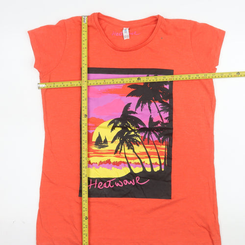 Denim Co Womens Orange Tropical Graphic T-Shirt Size 12