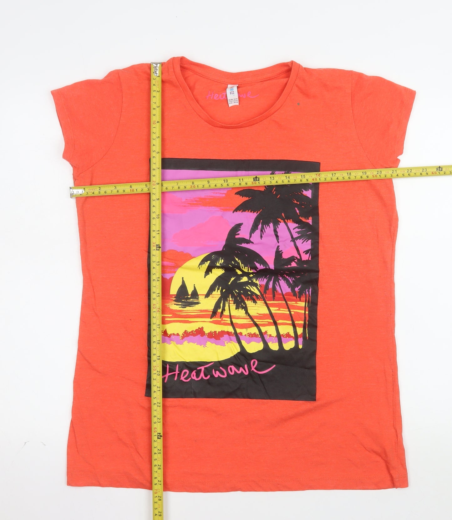 Denim Co Womens Orange Tropical Graphic T-Shirt Size 12