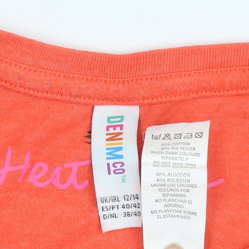 Denim Co Womens Orange Tropical Graphic T-Shirt Size 12