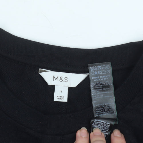 Marks and Spencer Womens Black Cotton T-Shirt Size 14