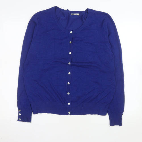 Papaya Women Blue Long Sleeve Crew Neck Cardigan Size 20