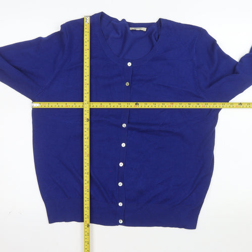 Papaya Women Blue Long Sleeve Crew Neck Cardigan Size 20