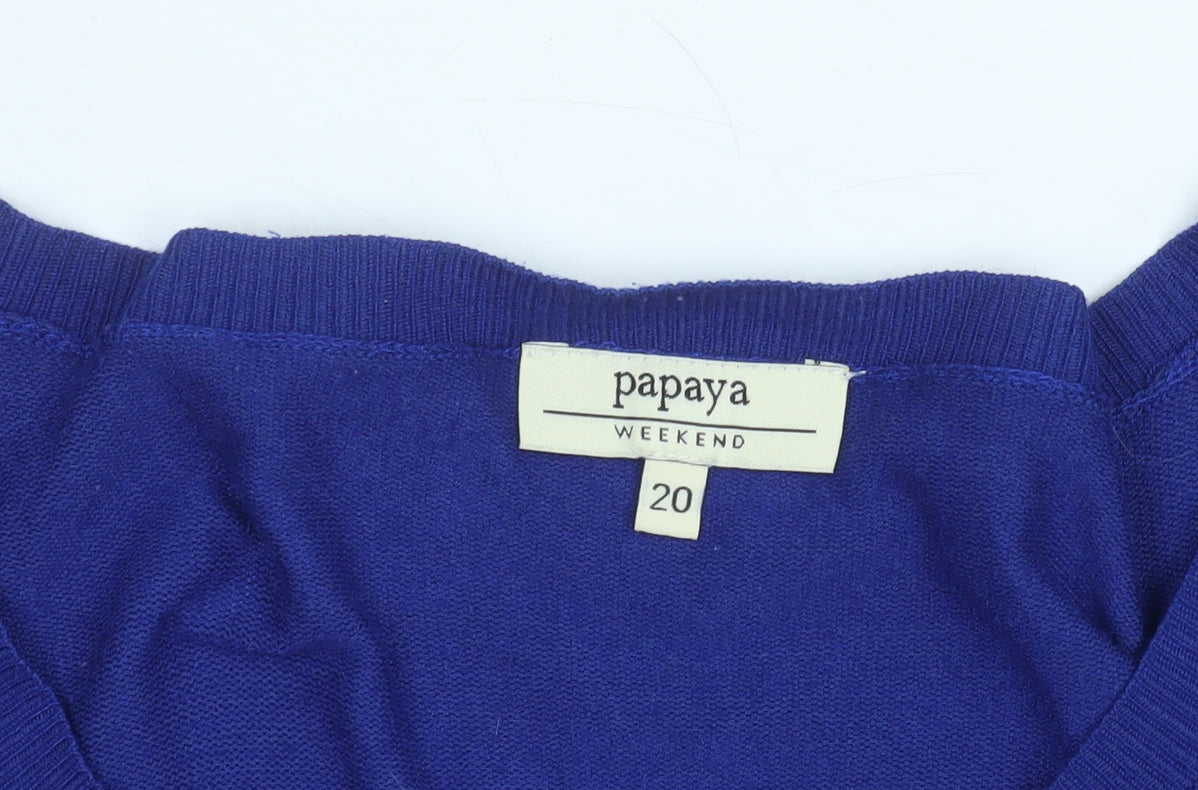 Papaya Women Blue Long Sleeve Crew Neck Cardigan Size 20