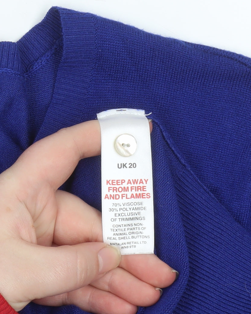 Papaya Women Blue Long Sleeve Crew Neck Cardigan Size 20
