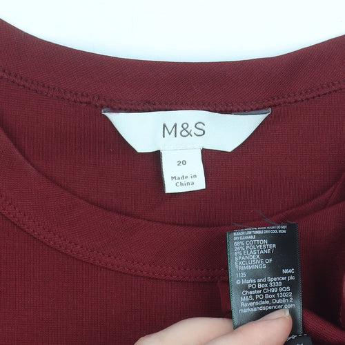 Marks and Spencer Women's Red Short Sleeve Cotton T-Shirt Size 20
