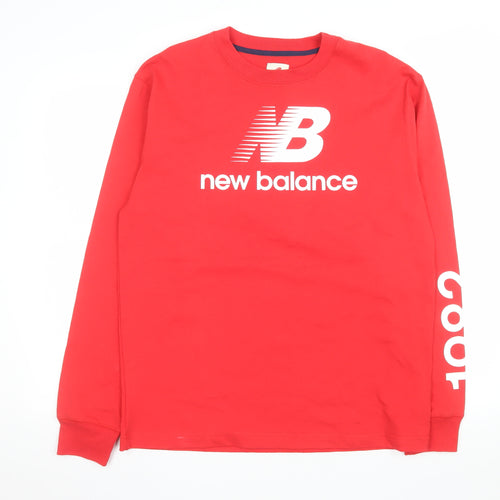 New Balance Men's Red Long Sleeve Crew Neck Graphic Top Size M