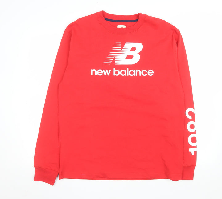 New Balance Men's Red Long Sleeve Crew Neck Graphic Top Size M