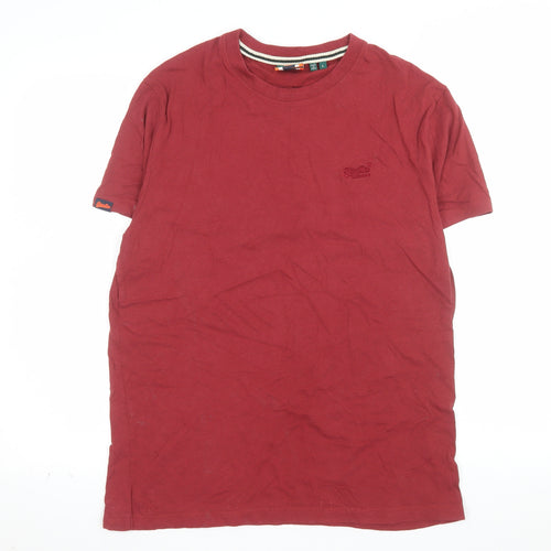 Superdry Men's Red Crew Neck Cotton T-Shirt Size L Classic Style
