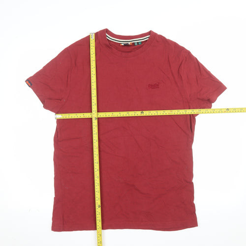Superdry Men's Red Crew Neck Cotton T-Shirt Size L Classic Style