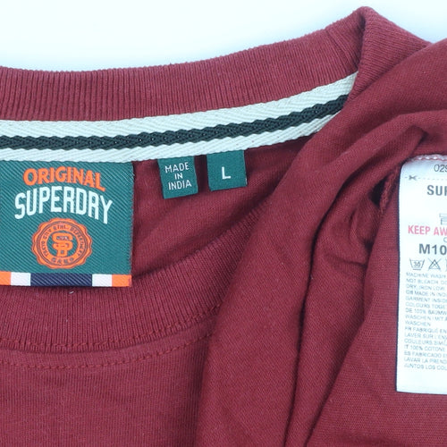 Superdry Men's Red Crew Neck Cotton T-Shirt Size L Classic Style