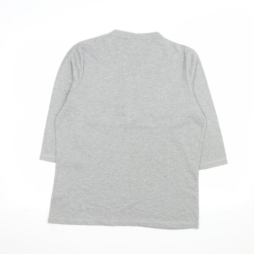 Bm Womens Grey Embroidered 3/4 Sleeve Henley Top Size M