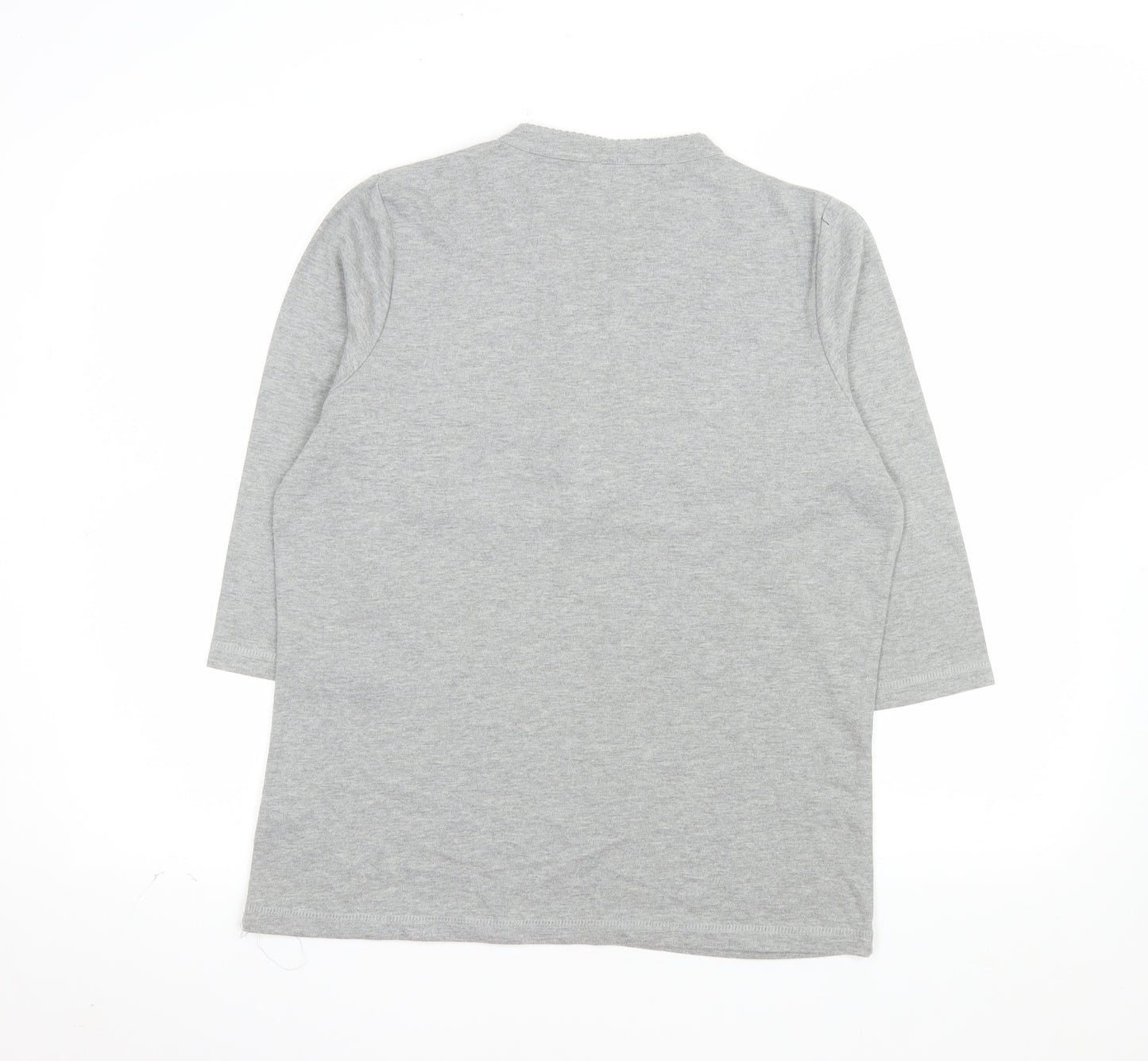 Bm Womens Grey Embroidered 3/4 Sleeve Henley Top Size M