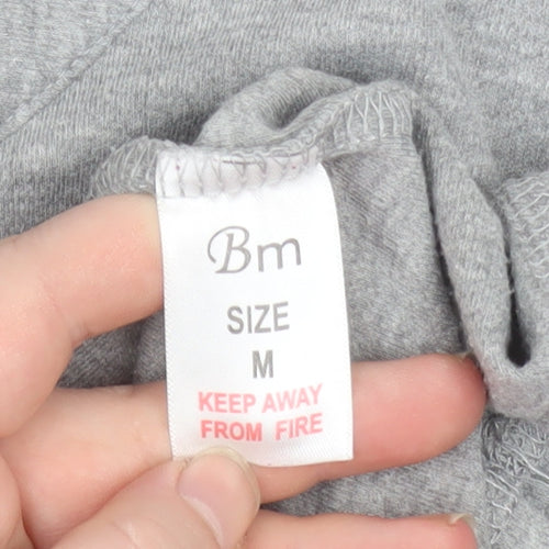 Bm Womens Grey Embroidered 3/4 Sleeve Henley Top Size M