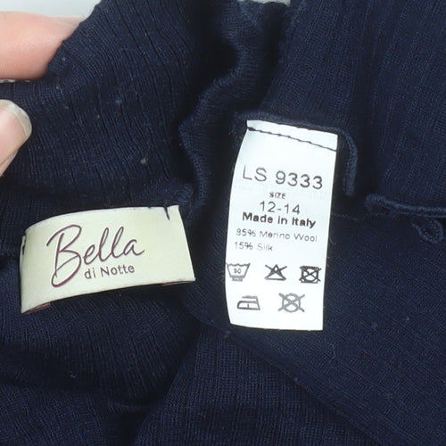 Bella di Notte Women Blue Roll Neck Merino Wool Silk Knit Top Size 12