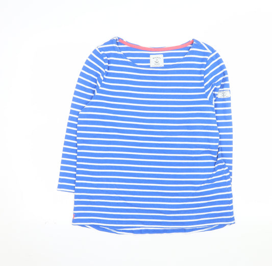 Joules Womens Blue Striped 3/4 Sleeve Cotton Breton Top Size 16