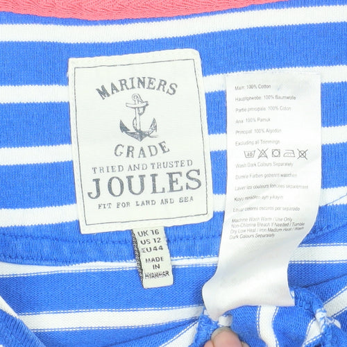 Joules Womens Blue Striped 3/4 Sleeve Cotton Breton Top Size 16