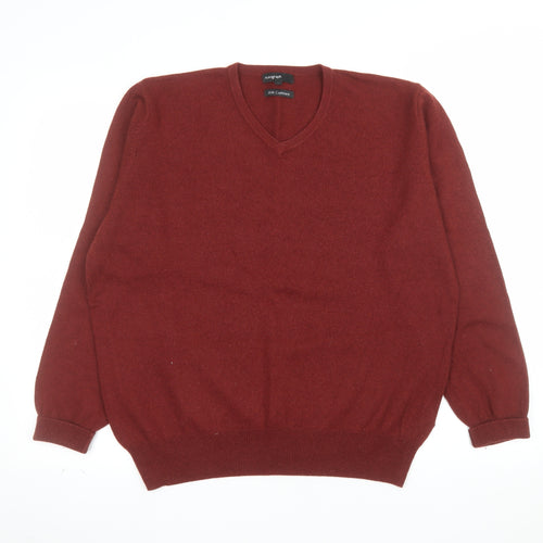 Marks and Spencer Men’s Red Wool Cashmere V-Neck Jumper Size L