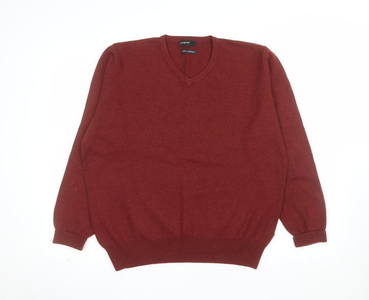 Marks and Spencer Men’s Red Wool Cashmere V-Neck Jumper Size L