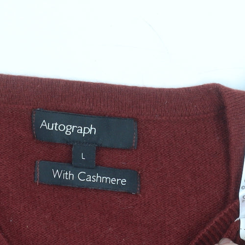 Marks and Spencer Men’s Red Wool Cashmere V-Neck Jumper Size L