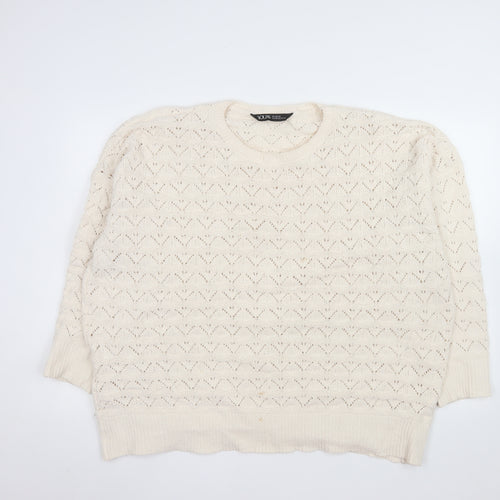 Yours Clothing Women Ivory Plus Size 22 Crew Neck Open-Knit Jumper