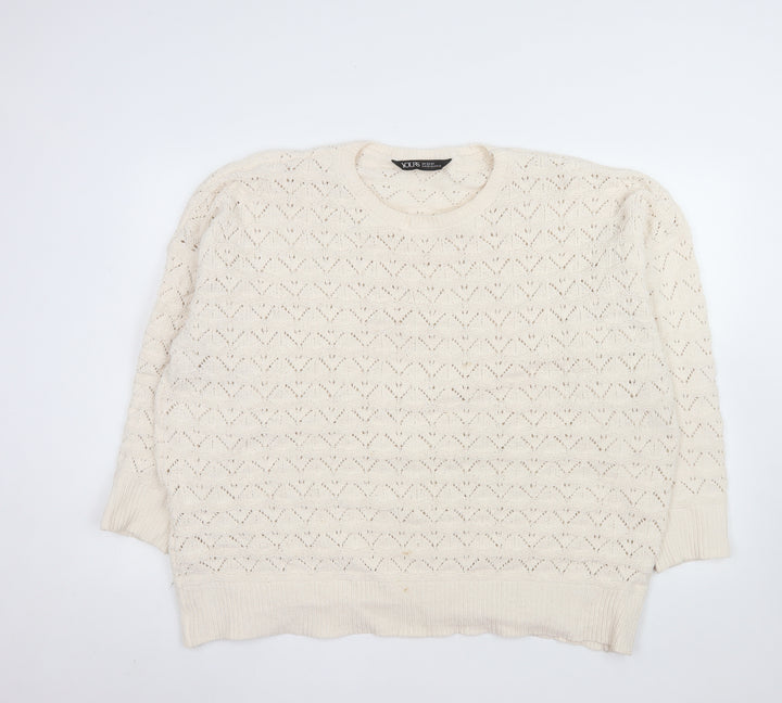 Yours Clothing Women Ivory Plus Size 22 Crew Neck Open-Knit Jumper