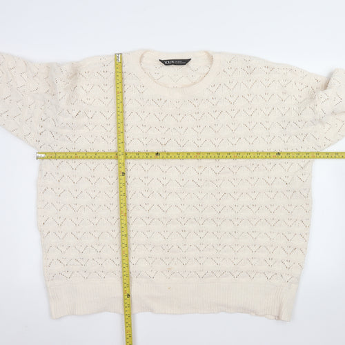Yours Clothing Women Ivory Plus Size 22 Crew Neck Open-Knit Jumper