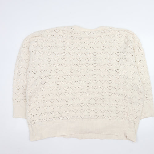Yours Clothing Women Ivory Plus Size 22 Crew Neck Open-Knit Jumper