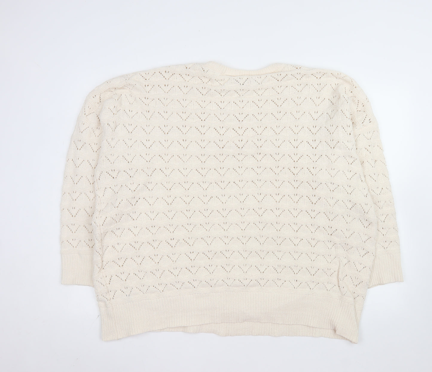 Yours Clothing Women Ivory Plus Size 22 Crew Neck Open-Knit Jumper