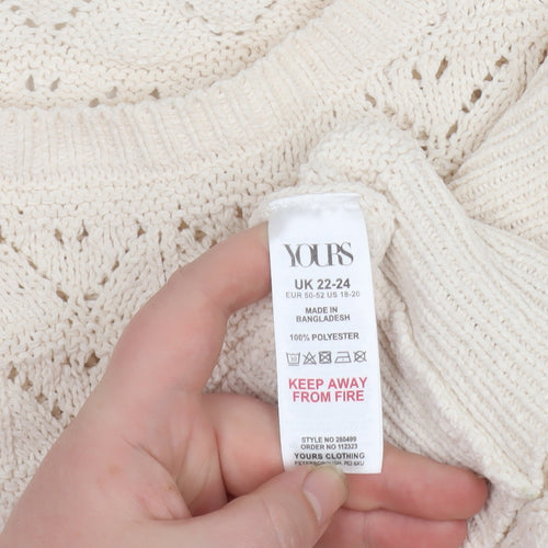 Yours Clothing Women Ivory Plus Size 22 Crew Neck Open-Knit Jumper