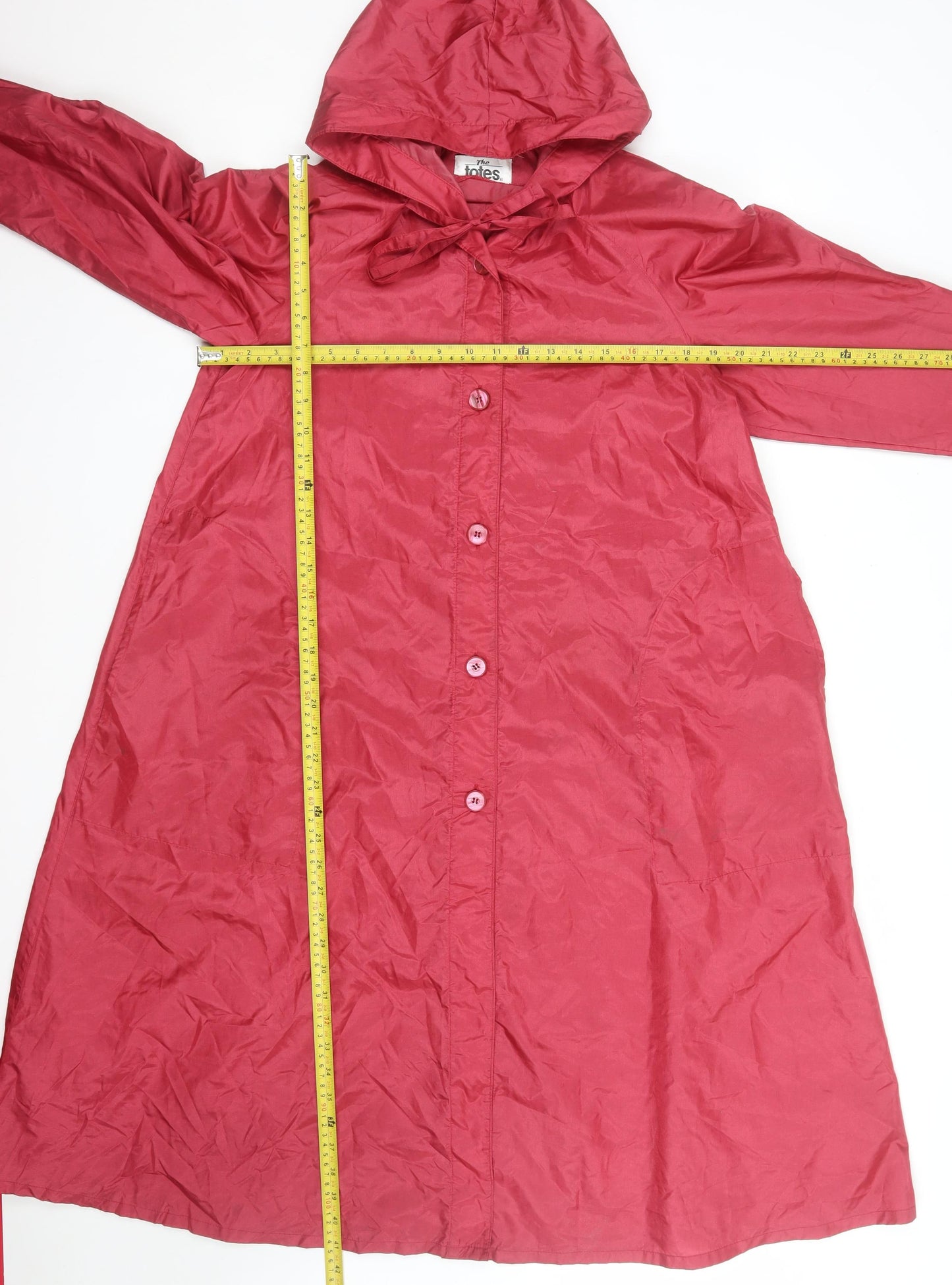 Totes Womens Red Hooded Long Rain Coat Size 6 Petite Nylon