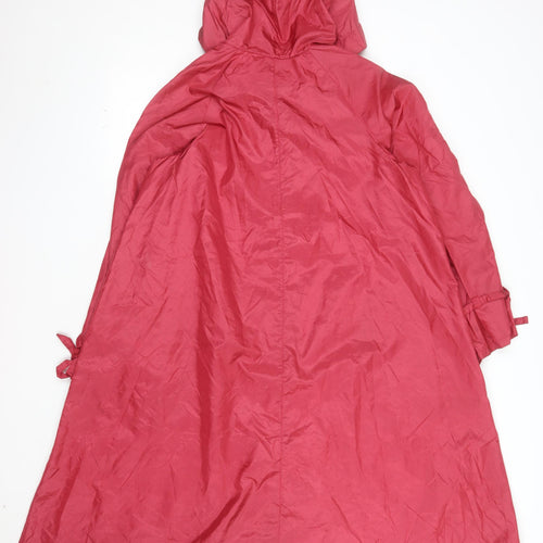 Totes Womens Red Hooded Long Rain Coat Size 6 Petite Nylon