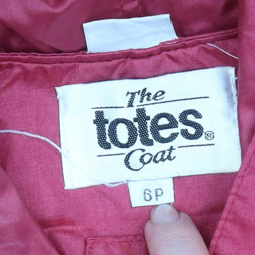 Totes Womens Red Hooded Long Rain Coat Size 6 Petite Nylon