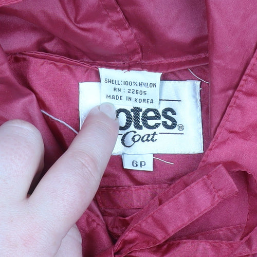 Totes Womens Red Hooded Long Rain Coat Size 6 Petite Nylon