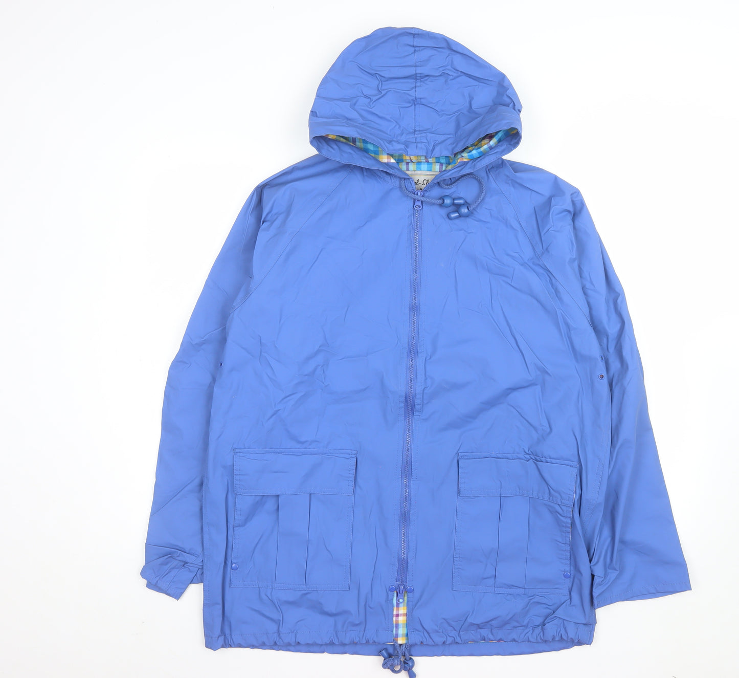 Thermal-Slicks Women's Blue Hooded Waterproof Rain Coat Jacket Size M