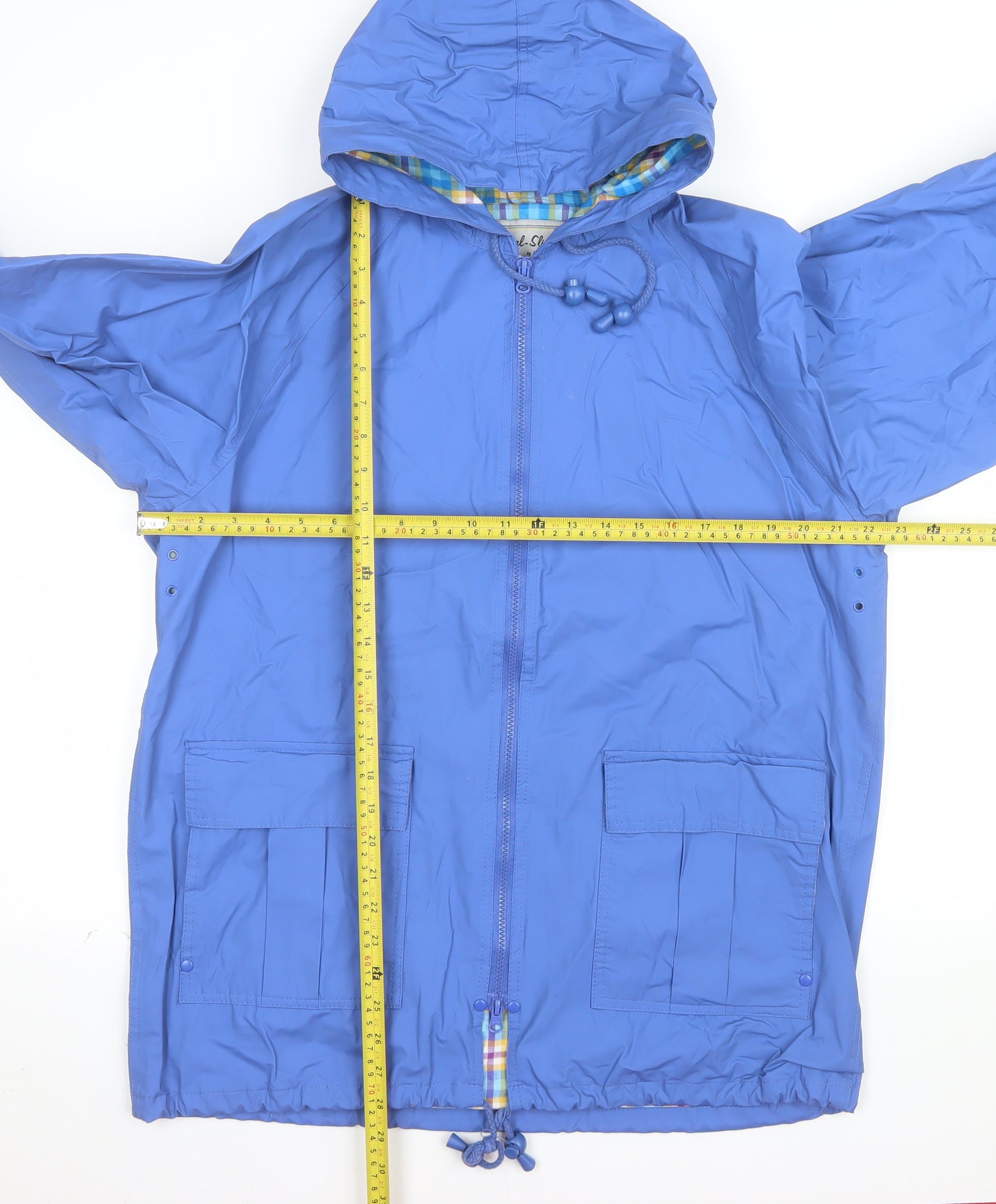 Thermal-Slicks Women's Blue Hooded Waterproof Rain Coat Jacket Size M