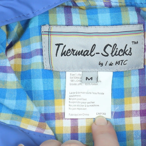 Thermal-Slicks Women's Blue Hooded Waterproof Rain Coat Jacket Size M