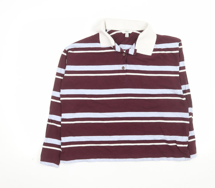 Marks and Spencer Women's Multicoloured Stripe Polo Shirt Size 14
