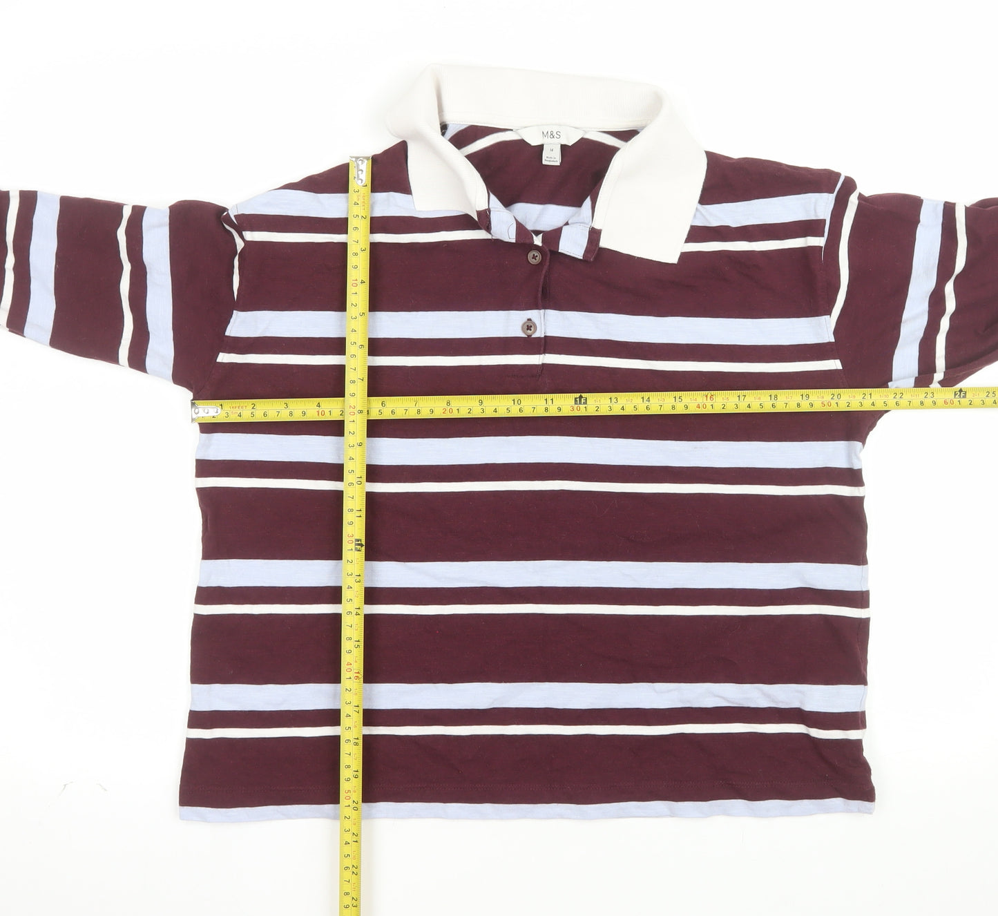 Marks and Spencer Women's Multicoloured Stripe Polo Shirt Size 14