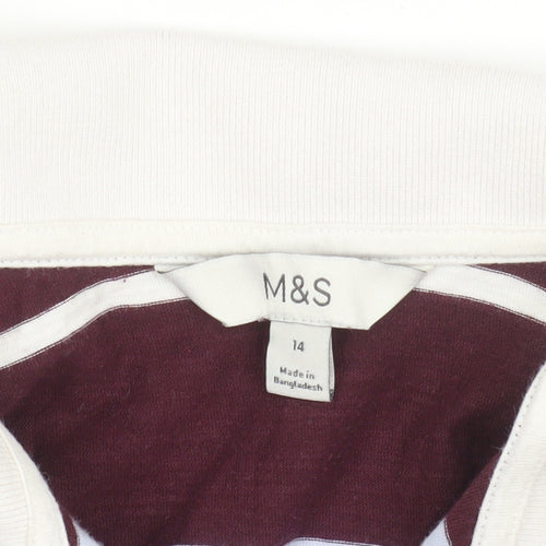 Marks and Spencer Women's Multicoloured Stripe Polo Shirt Size 14