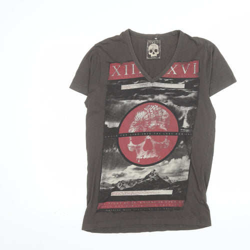 Cedar Wood State Men's Brown Skull Graphic V-Neck T-Shirt Size S