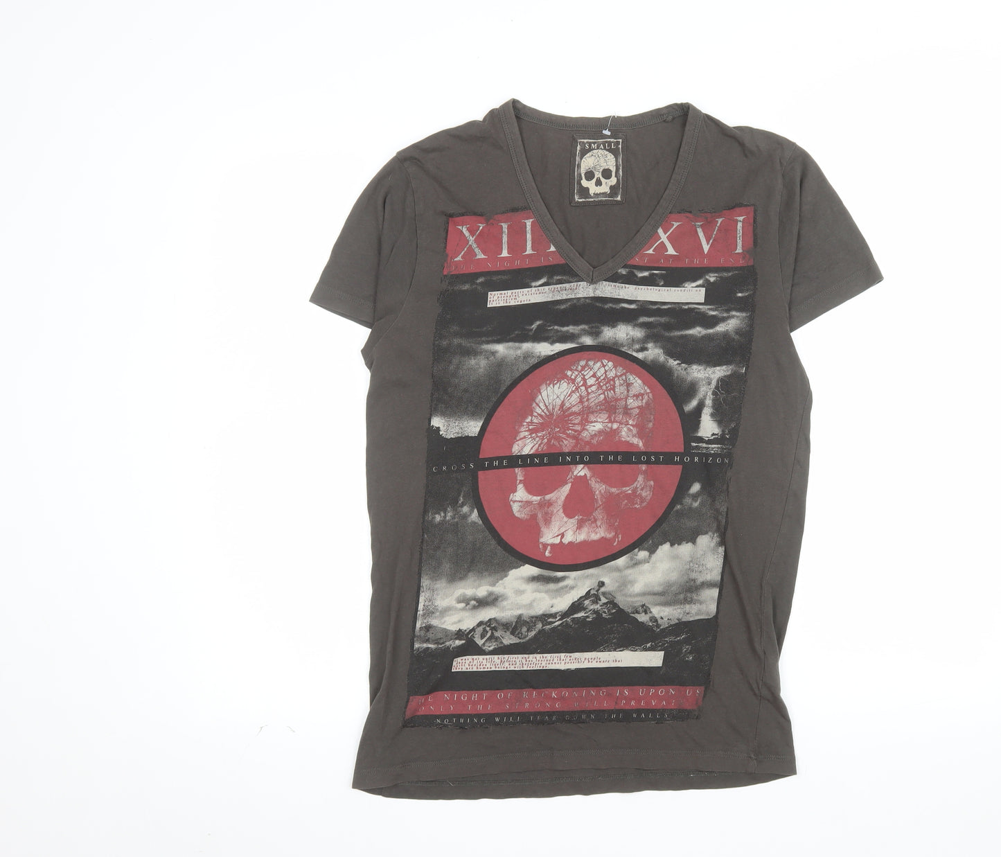 Cedar Wood State Men's Brown Skull Graphic V-Neck T-Shirt Size S